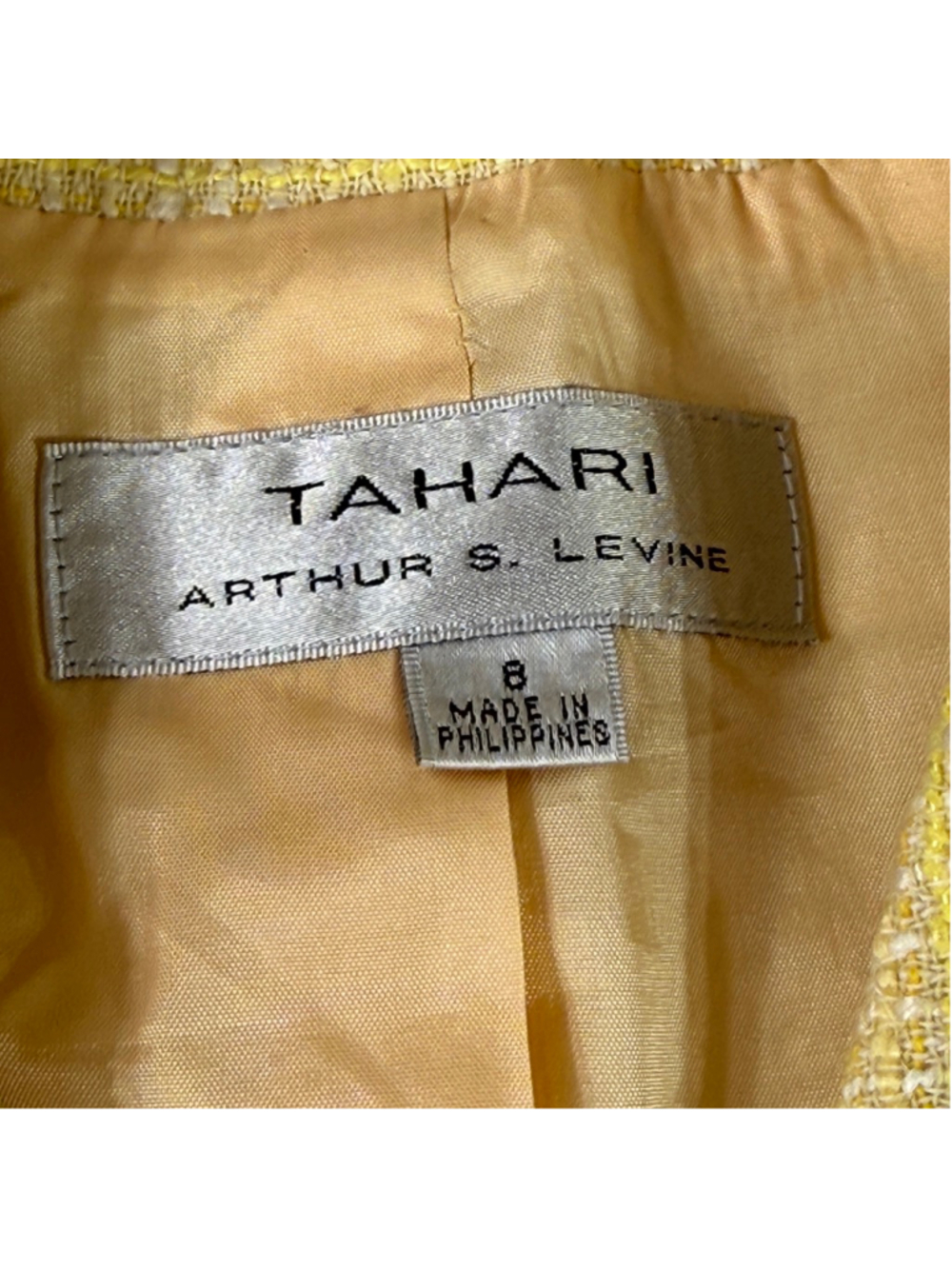 Tahari Arthur S Levine Yellow Tweed Skirt Suit Size 8 Fringe Trim 2 Piece - Picture 3 of 15